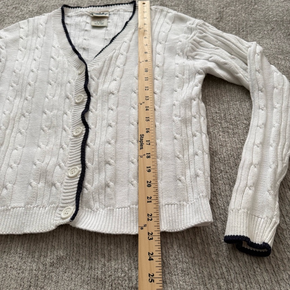Northern Reflections White Cable Knit Cardigan Navy Trim Medium - Picture 4 of 8